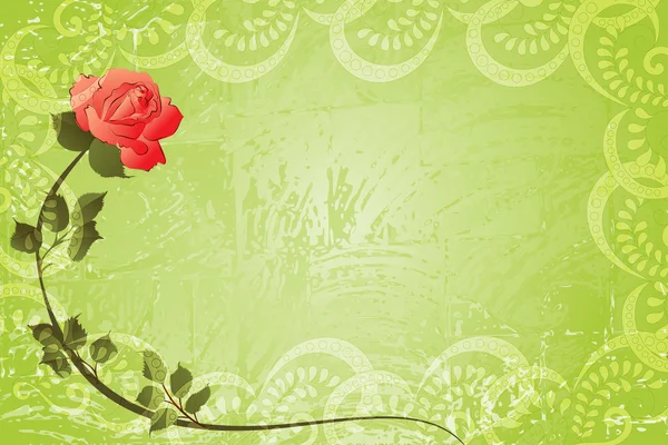  grungy green frame with red rose — 스톡 벡터